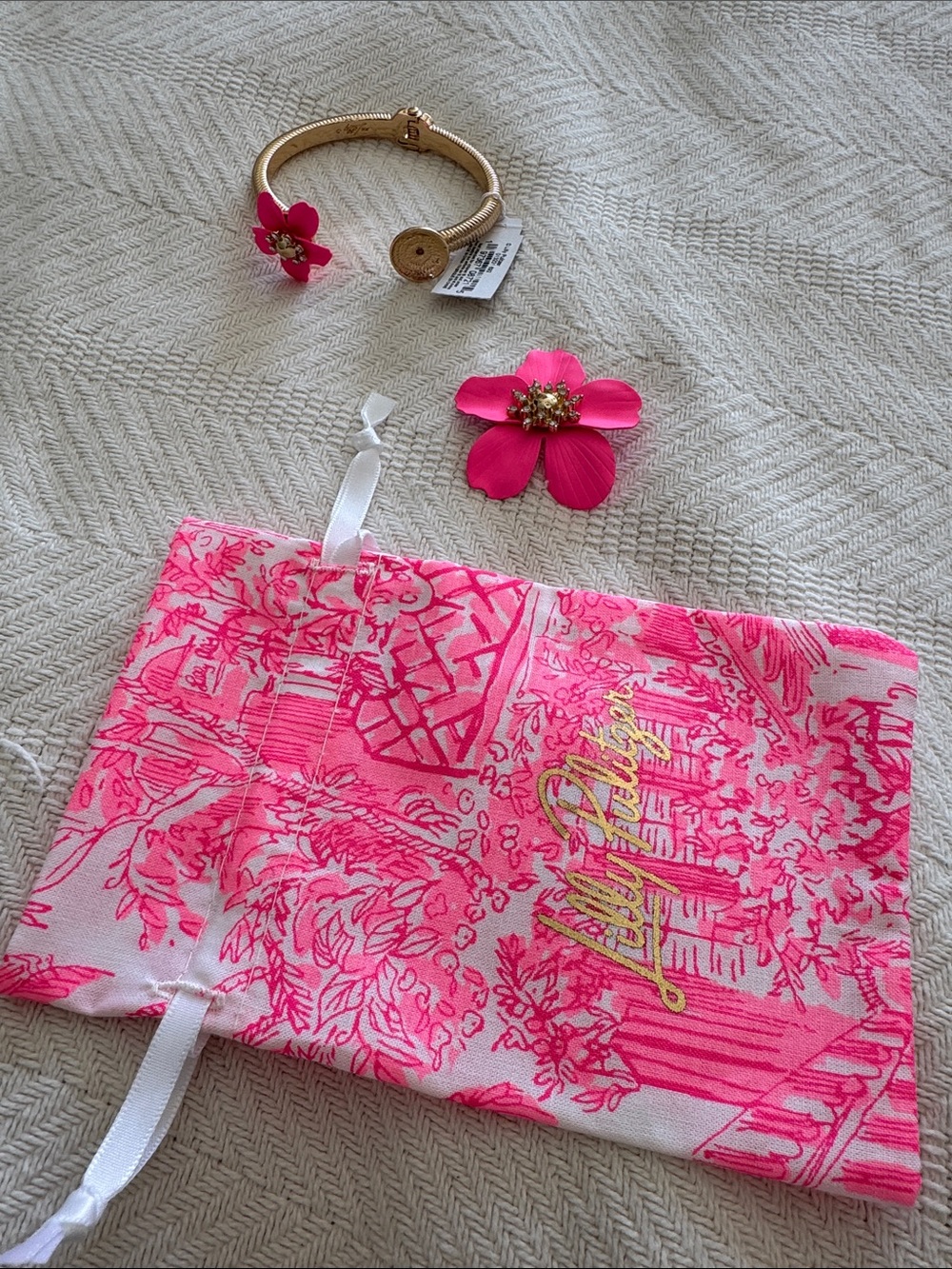 Lilly Pulitzer Pink Floral Gold-Tone Flower Bracelet